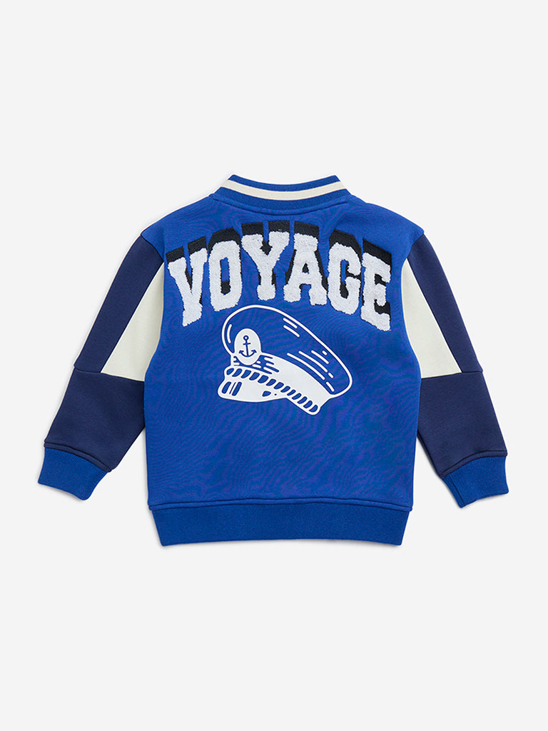 Westside HOP Kids Blue Text Design Cotton-Blend Varsity Jacket for Casual Wear Back View