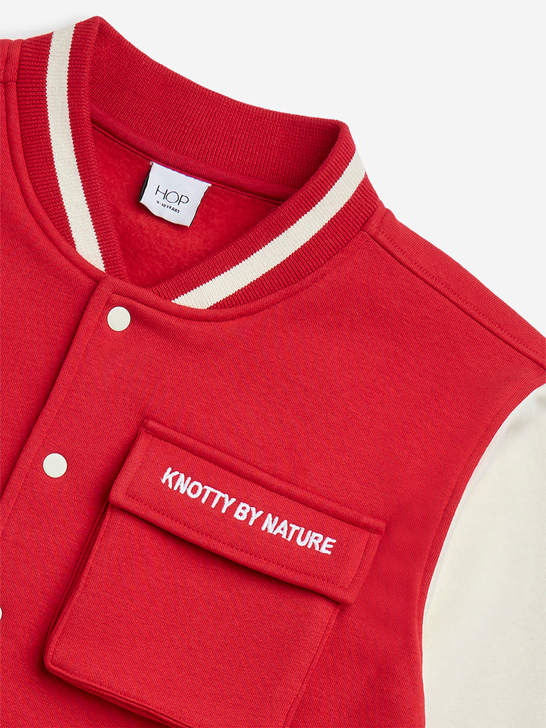 HOP Kids Boys Red Text Design Cotton-Blend Varsity Jacket