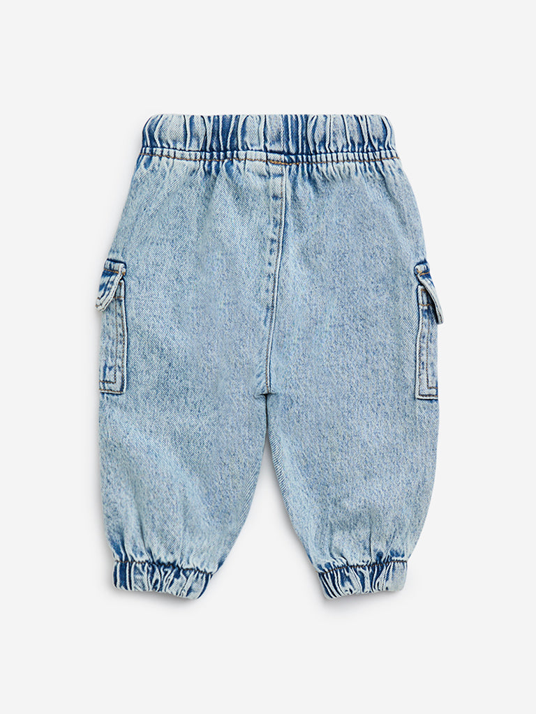 HOP Baby Light Blue Mid-Rise Denim Joggers