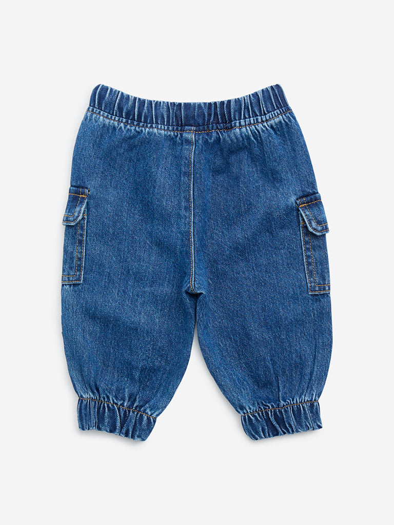 HOP Baby Blue Cargo-Style Mid-Rise Denim Joggers