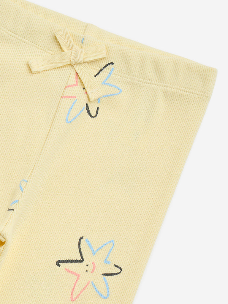 HOP Kids Yellow Printed Cotton-Blend Leggings