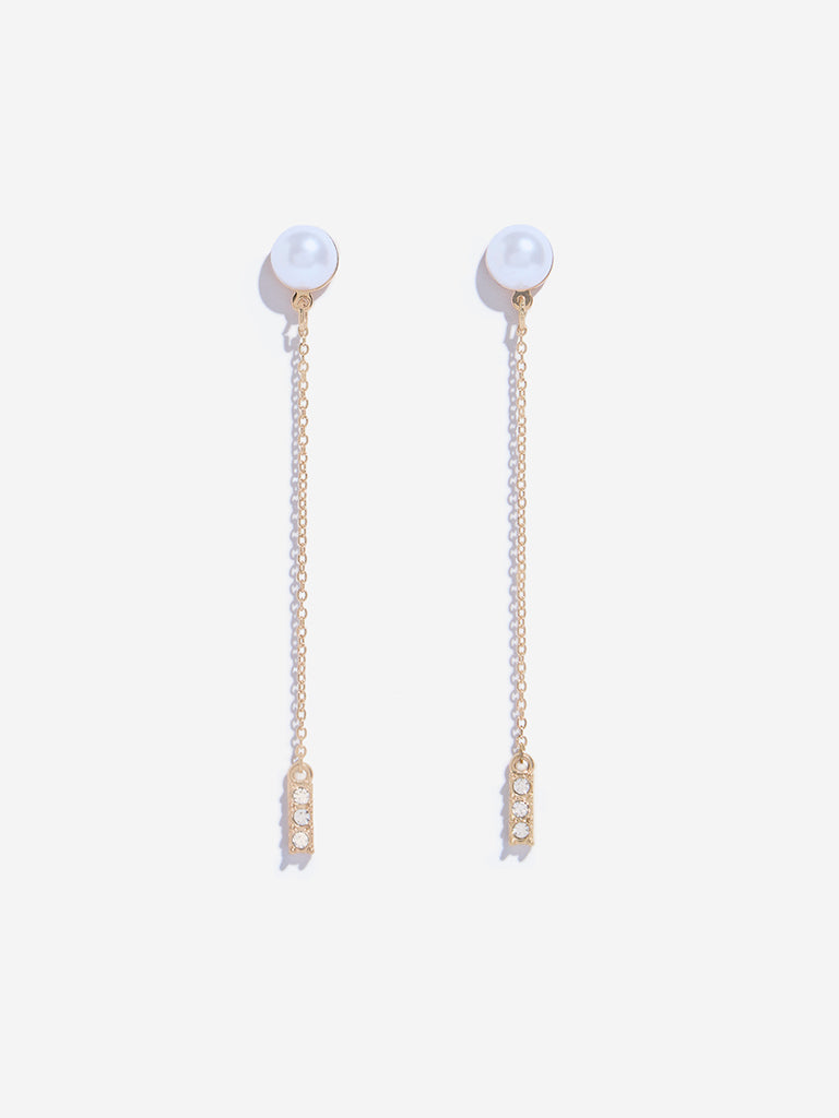 Westside Accessories Gold Pearl Long Chain Earrings