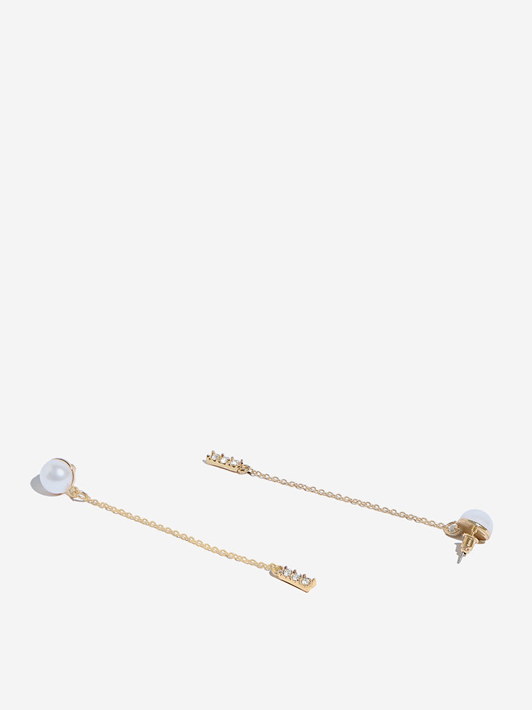 Westside Accessories Gold Pearl Long Chain Earrings