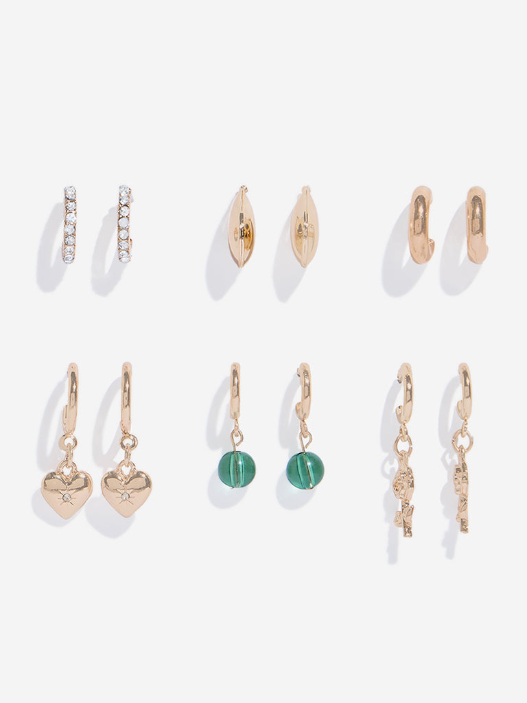 Westside Accessories Gold Trendy Earrings Set - Pack of 6