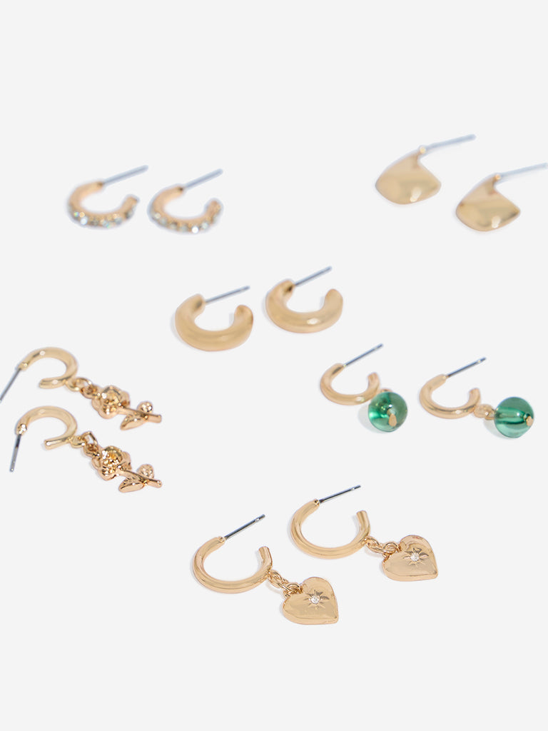 Westside Accessories Gold Trendy Earrings Set - Pack of 6
