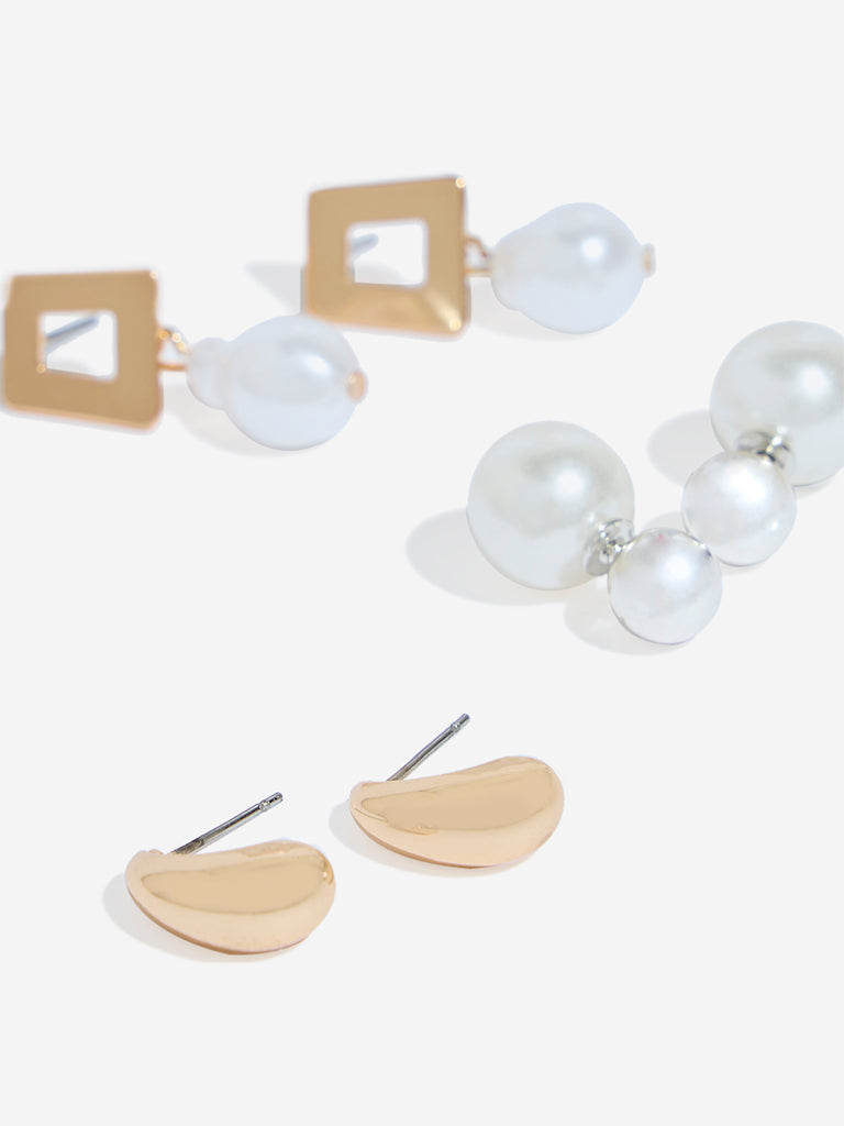 Westside Accessories Gold Dual Tone Earrings Set - Pack of 3