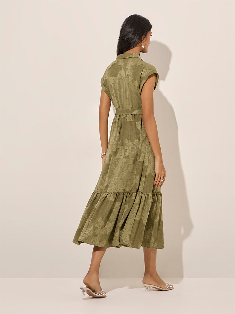 LOV Olive Tiered Shirt Dress with Belt