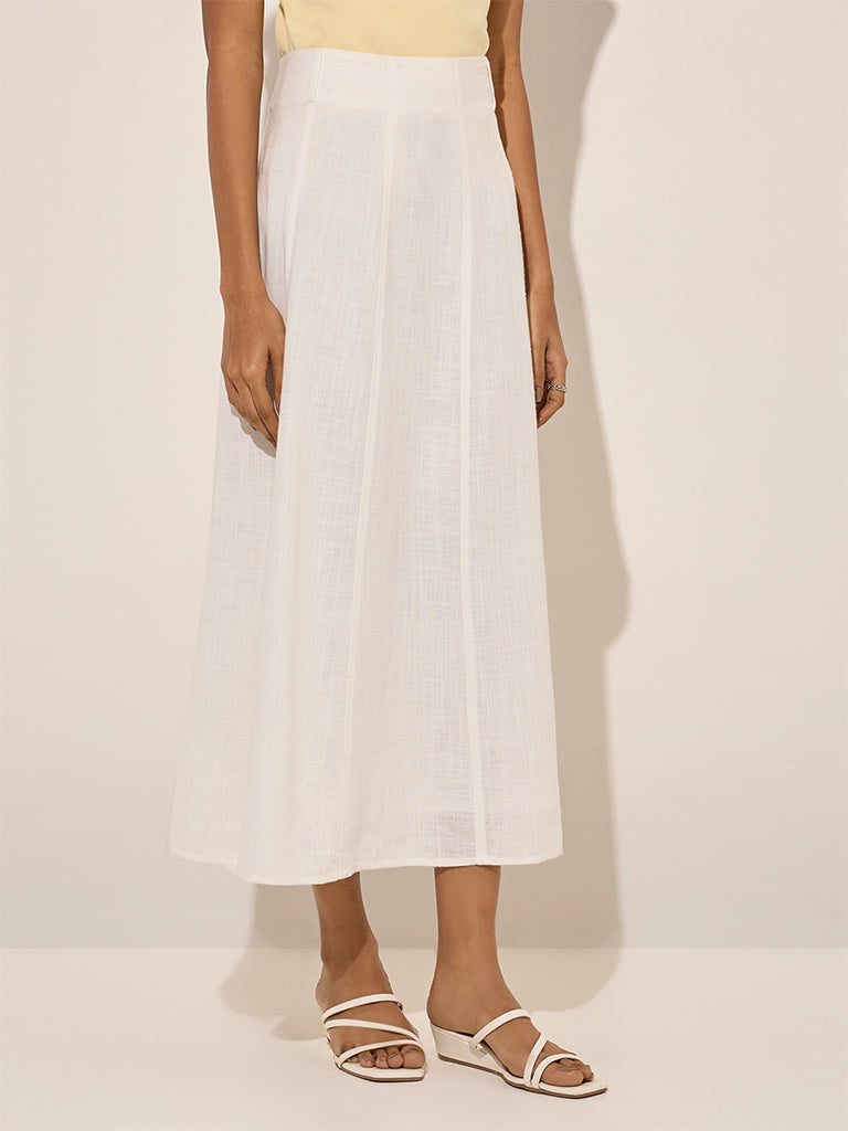 LOV White Solid Linen-Blend A-Line Skirt
