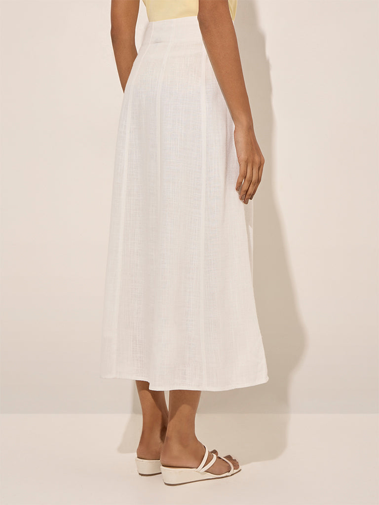 LOV White Solid Linen-Blend A-Line Skirt