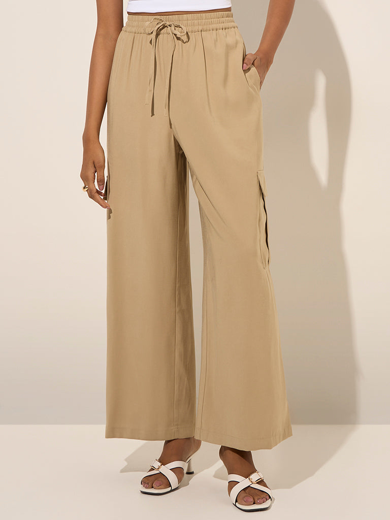 LOV Beige High-Rise Cargo Pants