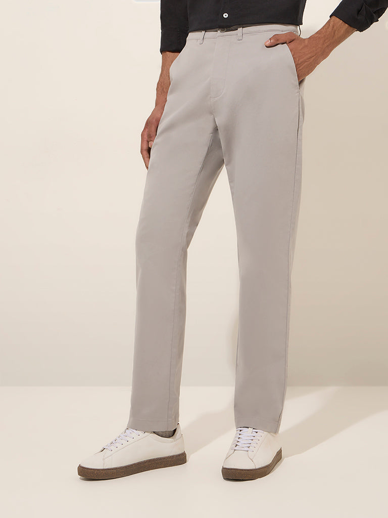 Westside Ascot Men's Grey Mid-Rise Relaxed-Fit Cotton-Blend Chinos for Casual Wear Front View