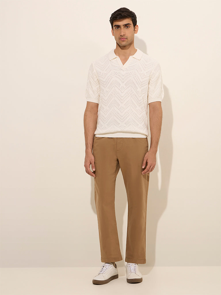 Ascot Dark Beige Relaxed-Fit Mid-Rise Cotton-Blend Chinos