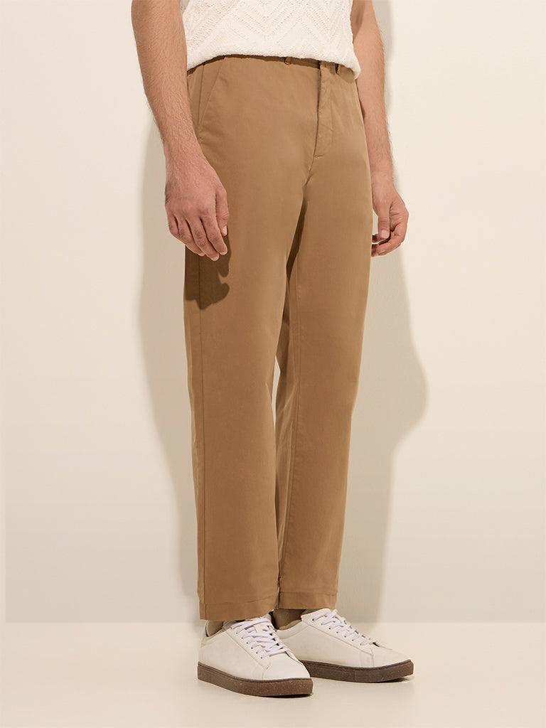 Ascot Dark Beige Relaxed-Fit Mid-Rise Cotton-Blend Chinos