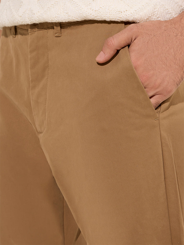 Ascot Dark Beige Relaxed-Fit Mid-Rise Cotton-Blend Chinos
