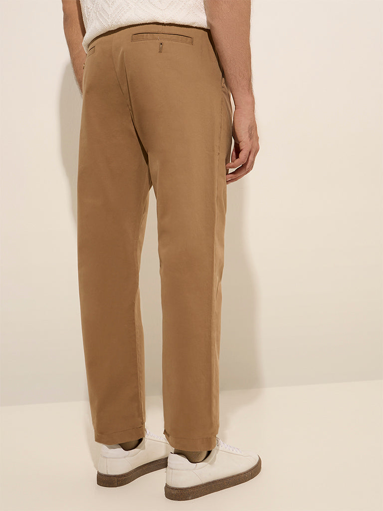 Ascot Dark Beige Relaxed-Fit Mid-Rise Cotton-Blend Chinos