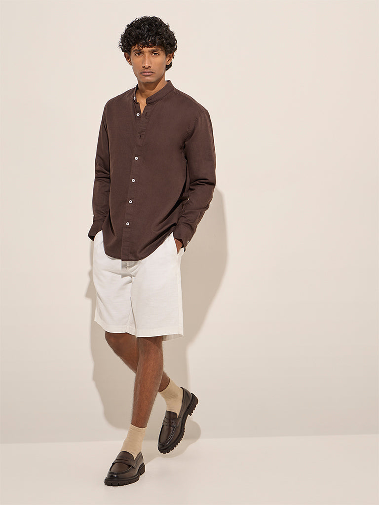 Buy Ascot Dark Brown Relaxed-Fit Cotton Blend Shirt from Westside