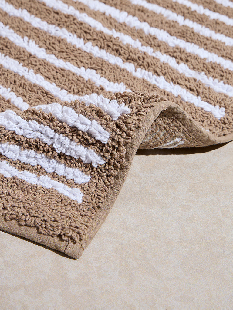 Westside Home Brown Stripe Pattern Bathmat