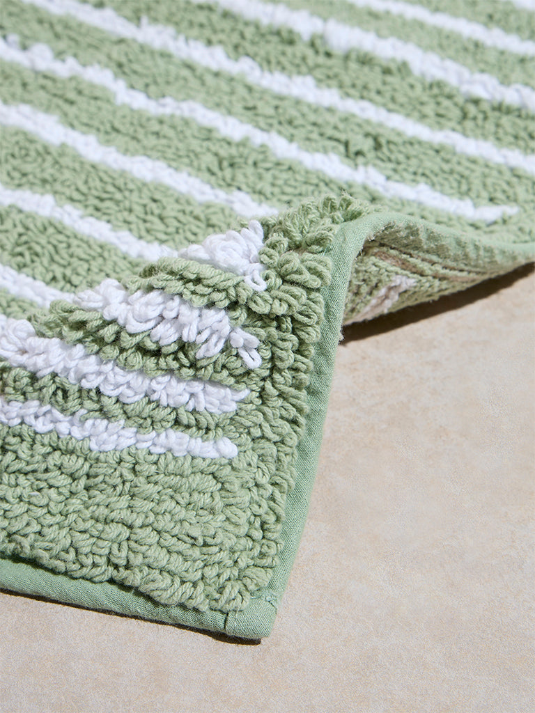 Westside Home Green Striped Bathmat