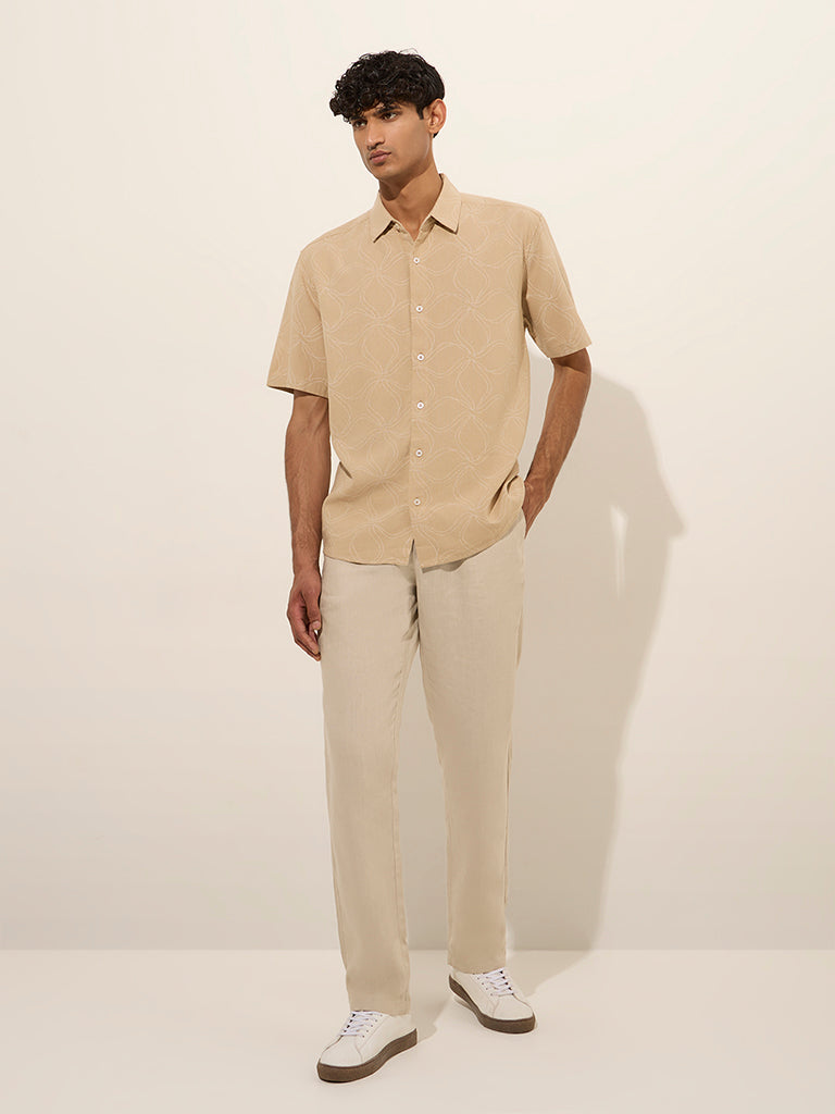 Westside Ascot Men's Beige Printed Relaxed-Fit Shirt for Casual Wear Full View