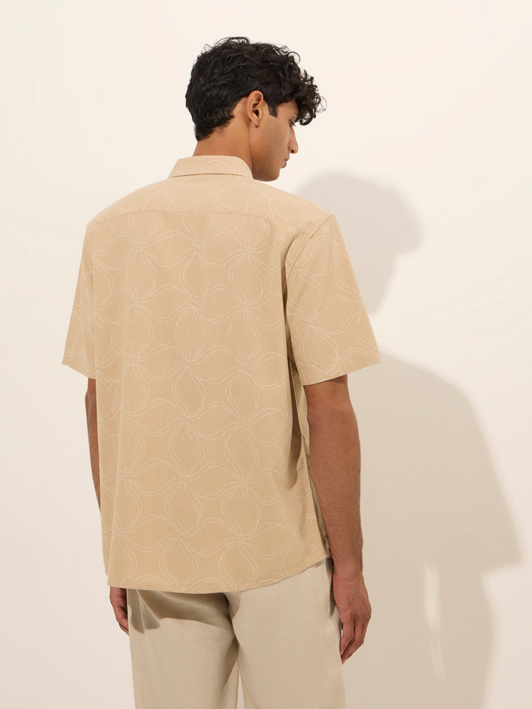 Westside Ascot Men's Beige Printed Relaxed-Fit Shirt for Casual Wear Back View