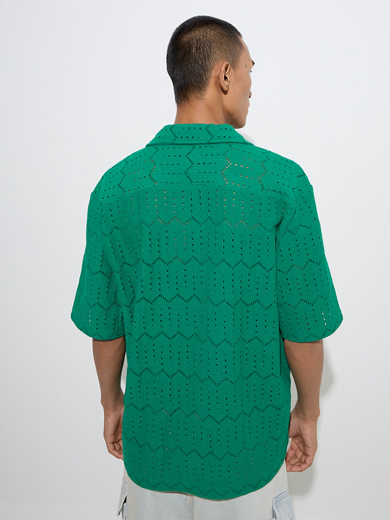 Nuon Green Knit-Textured Relaxed-Fit Cotton-Blend Shirt