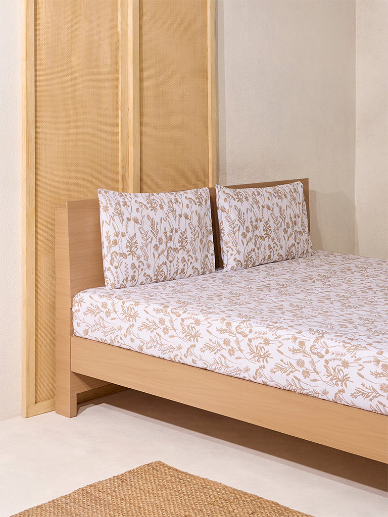 Westside Home Beige Design King Bed Flat Sheet and Pillowcase Set