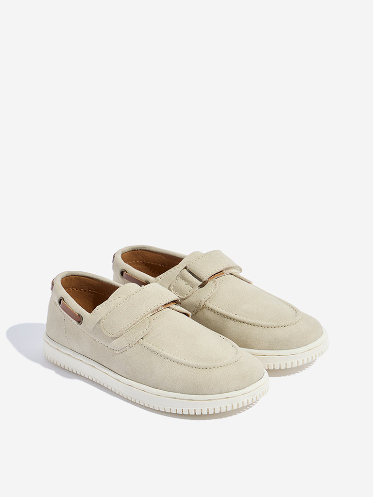 Yellow Kids Beige Slip-On Shoes