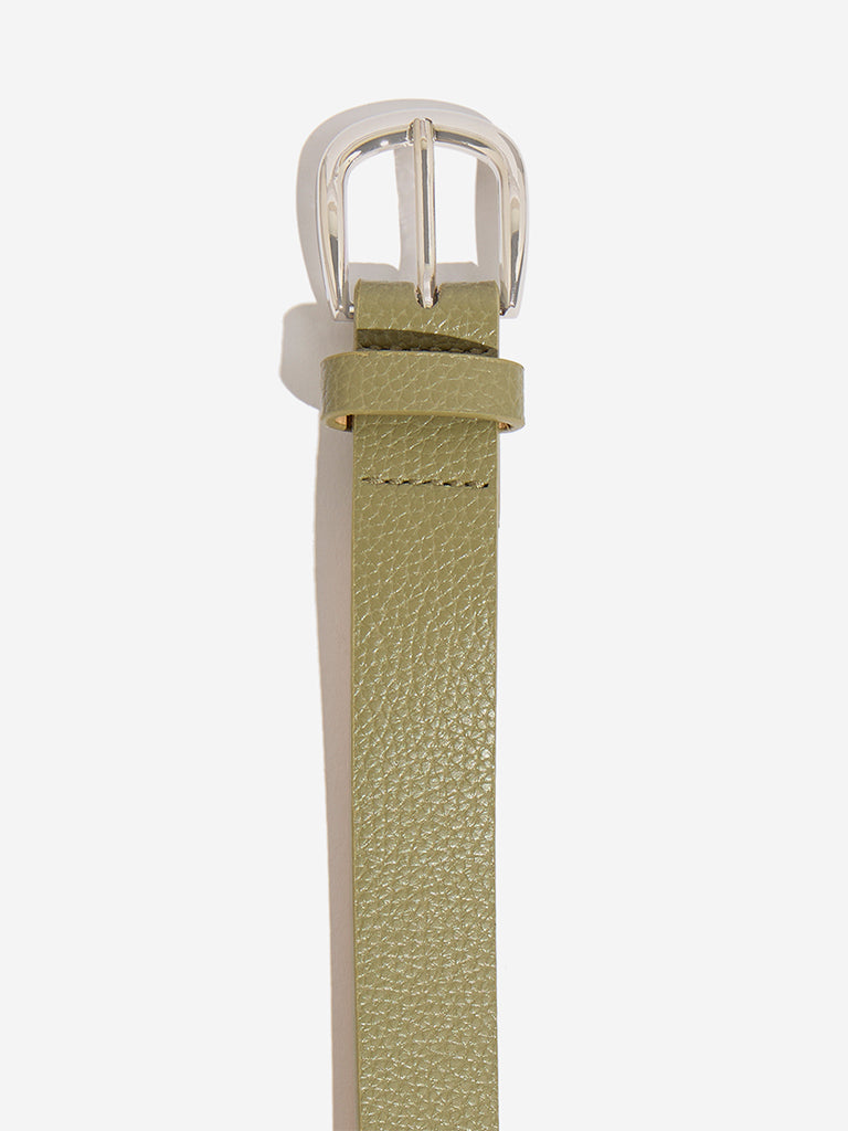 Westside Accessories Olive Faux Leather U-Buckle Belt (Small)