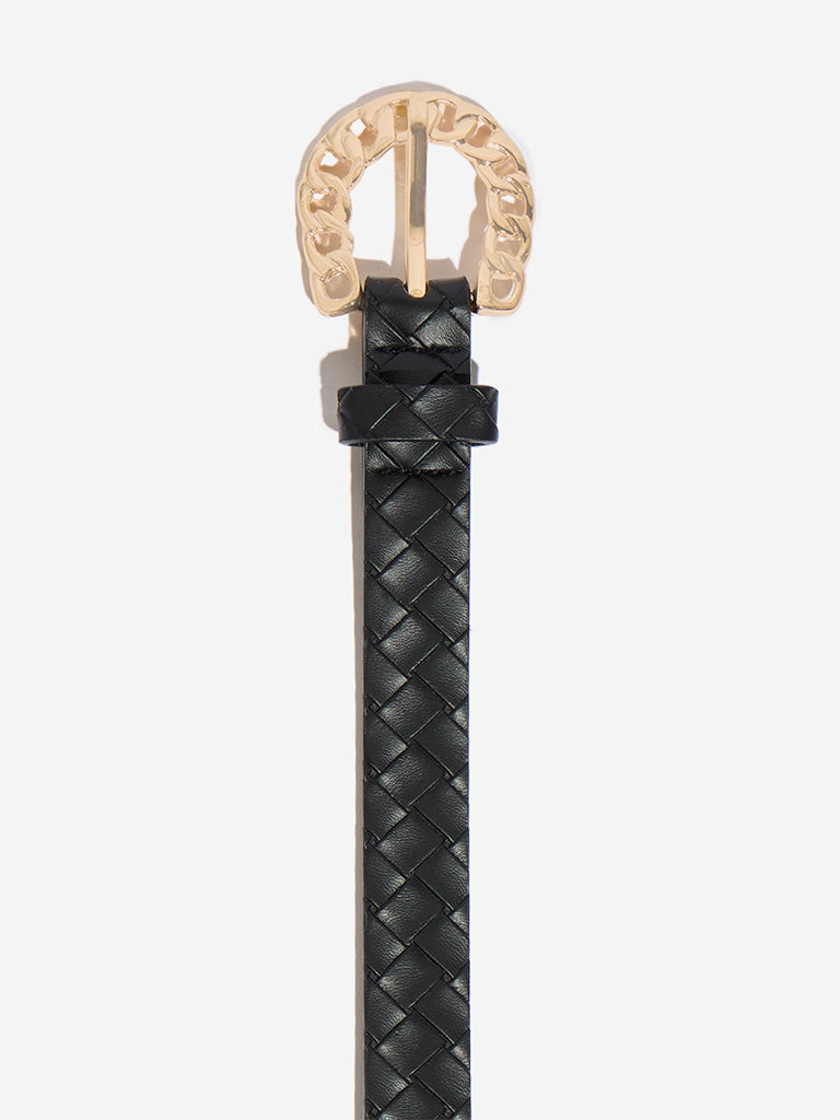 Westside Accessories Black Textured Chain Buckle Belt (Small)