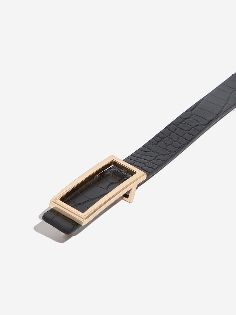 Westside Accessories Black Textured Square Buckle Belt (Small)