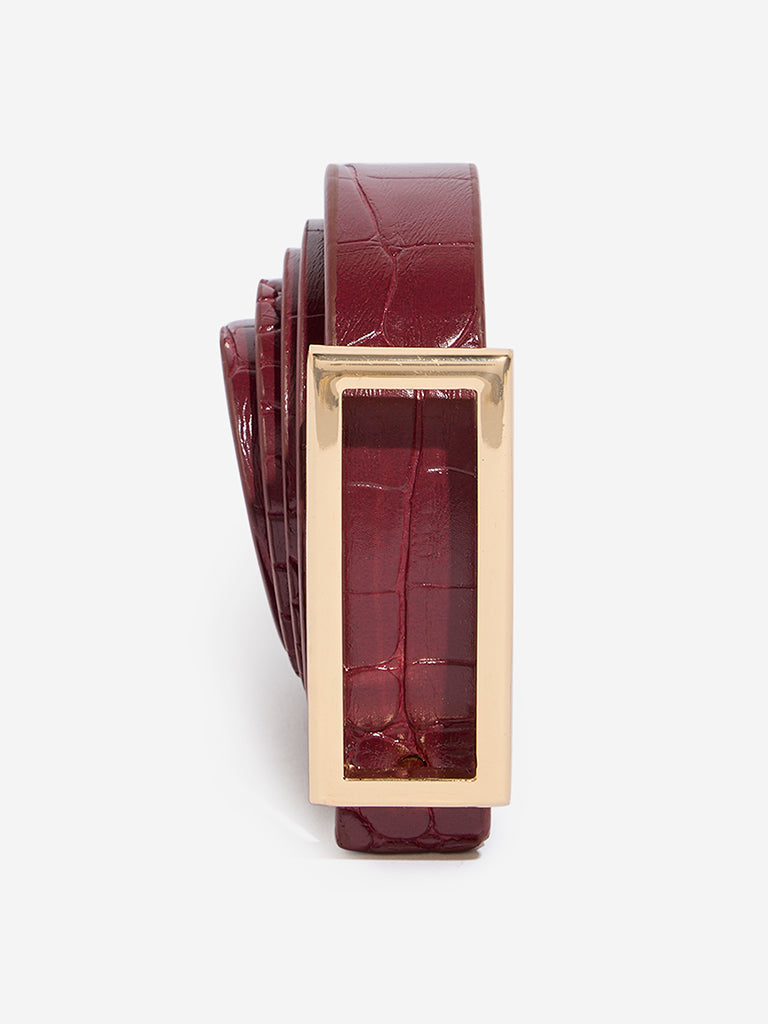 Westside Accessories Wine Textured Square Buckle Belt (Small)