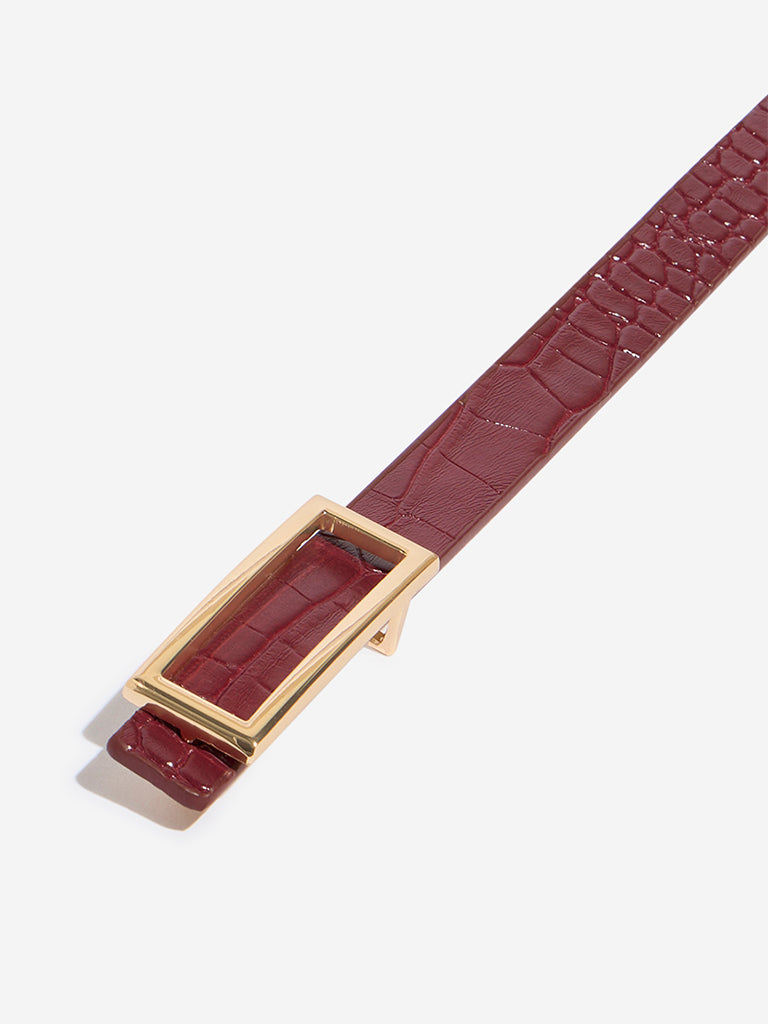 Westside Accessories Wine Textured Square Buckle Belt (Small)
