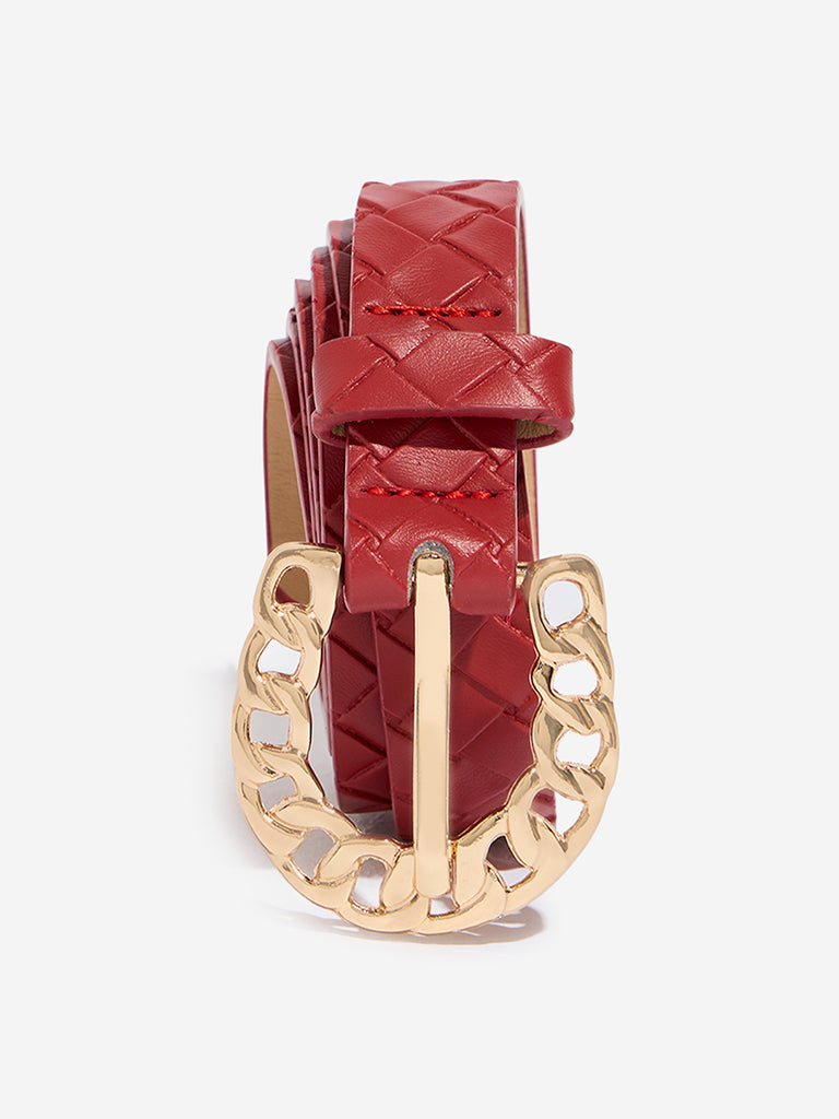 Westside Accessories Red Textured Chain Buckle Belt (Small)