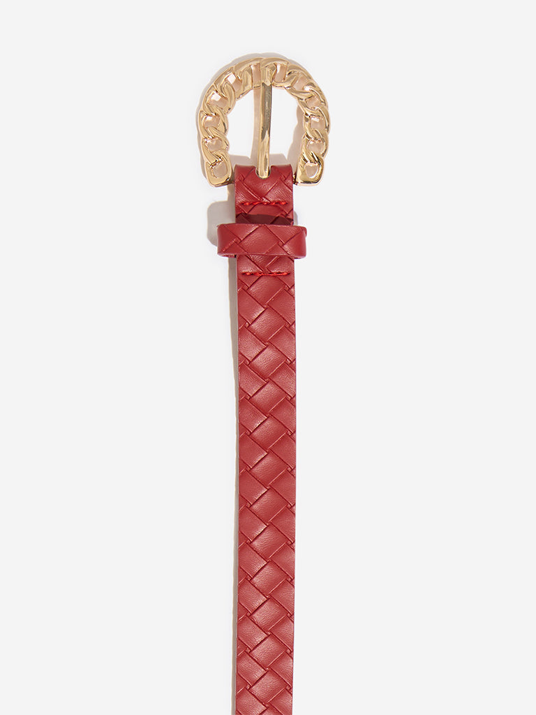 Westside Accessories Red Textured Chain Buckle Belt (Small)