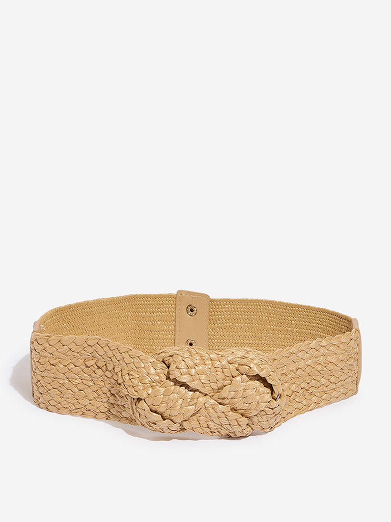 Westside Accessories Beige Raffia Elastic Belt