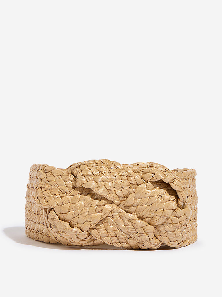 Westside Accessories Beige Raffia Elastic Belt