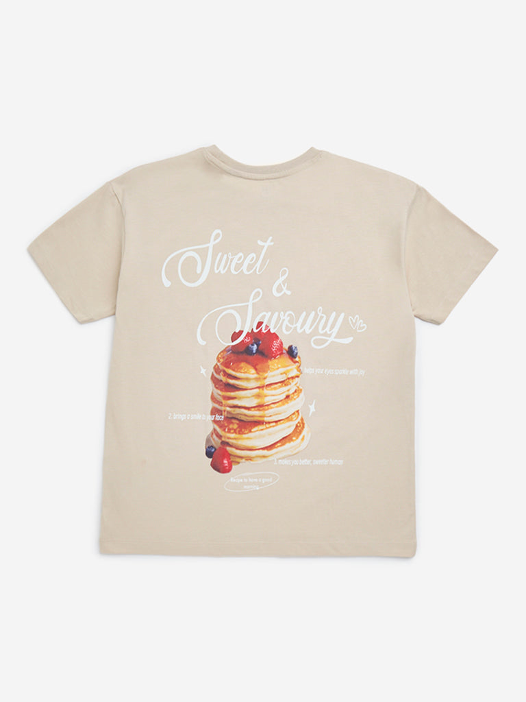 Y&F Kids Taupe Printed Cotton T-Shirt