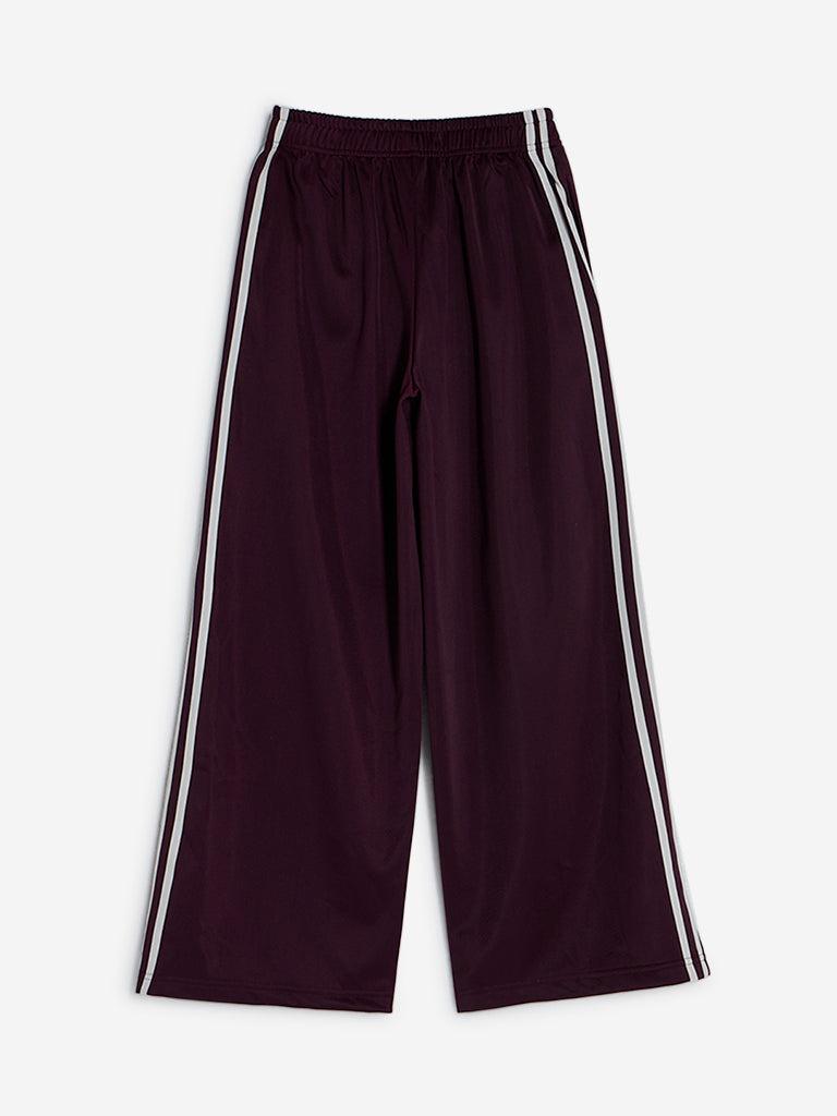 Y&F Kids Wine Stripe Printed Mid-Rise Track Pants