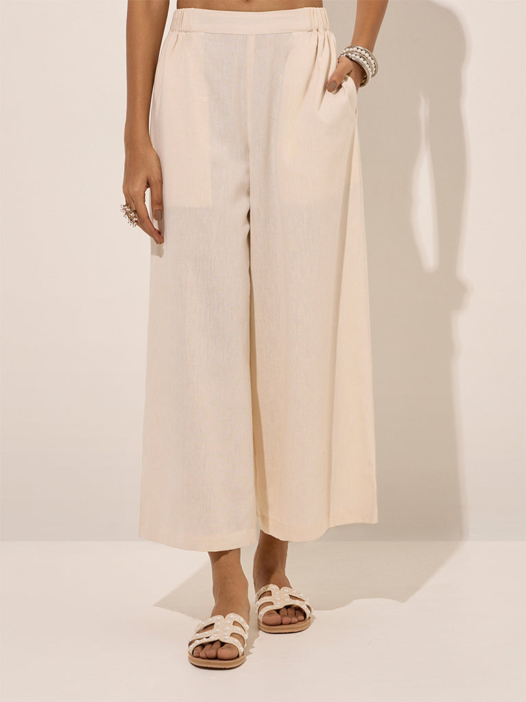 Utsa Ivory Solid Cotton Pants
