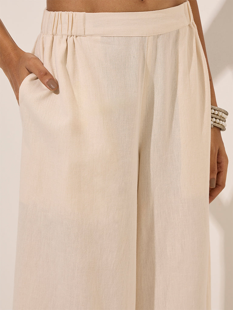 Utsa Ivory Solid Cotton Pants