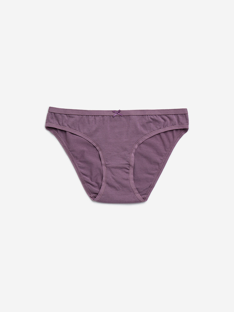 Wunderlove Violet Cotton-Blend Bikini Briefs - Pack of 3