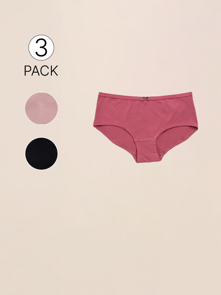 Wunderlove Black Solid Seamfree Cotton-Blend Briefs - Pack of 3