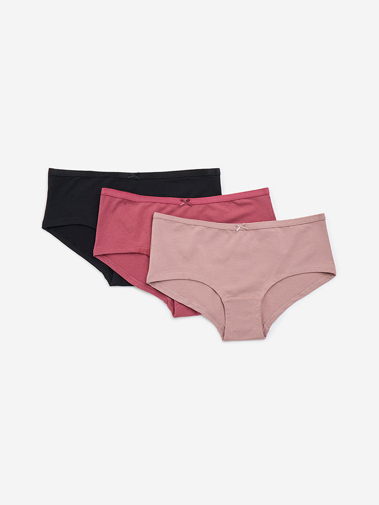 Wunderlove Black Solid Seamfree Cotton-Blend Briefs - Pack of 3