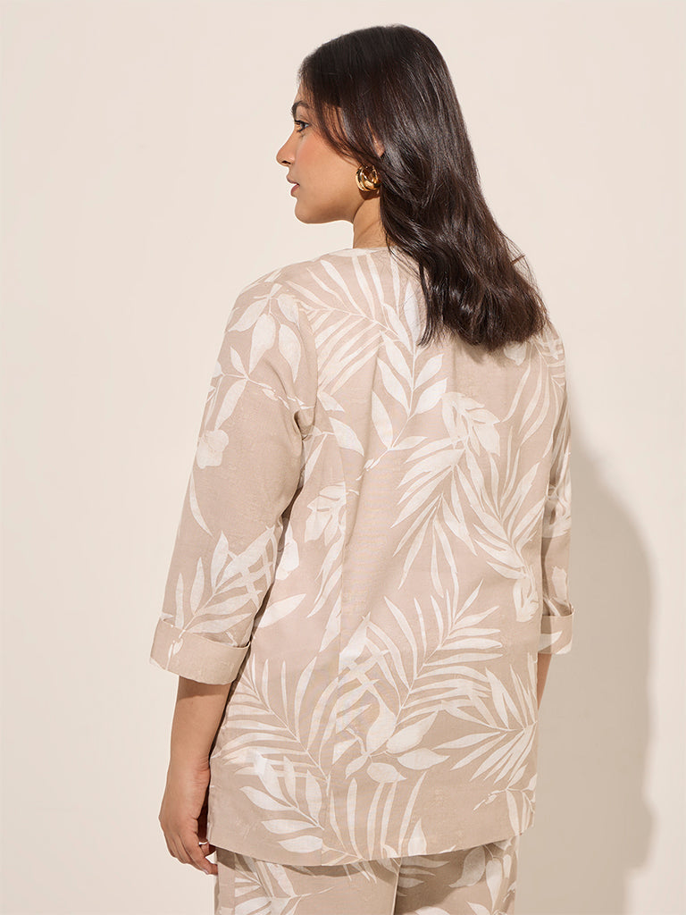 Buy Gia Beige Botanical Print Cotton Blend Jacket from Westside