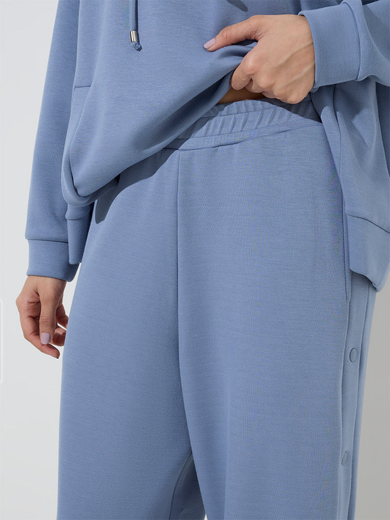 LOV Dusty Blue Wide-Leg High-Rise Track Pants