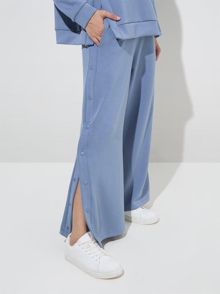 LOV Dusty Blue Wide-Leg High-Rise Track Pants