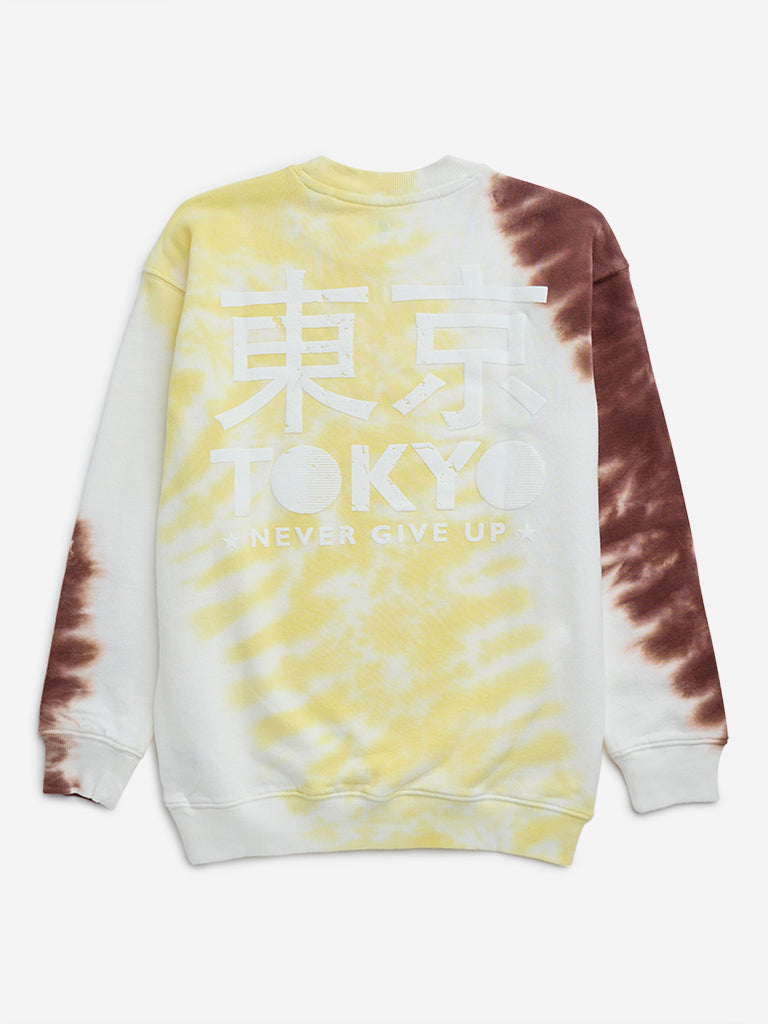 Y&F Kids Multicolour Tie-Dye Japanese Text Printed Cotton Sweatshirt