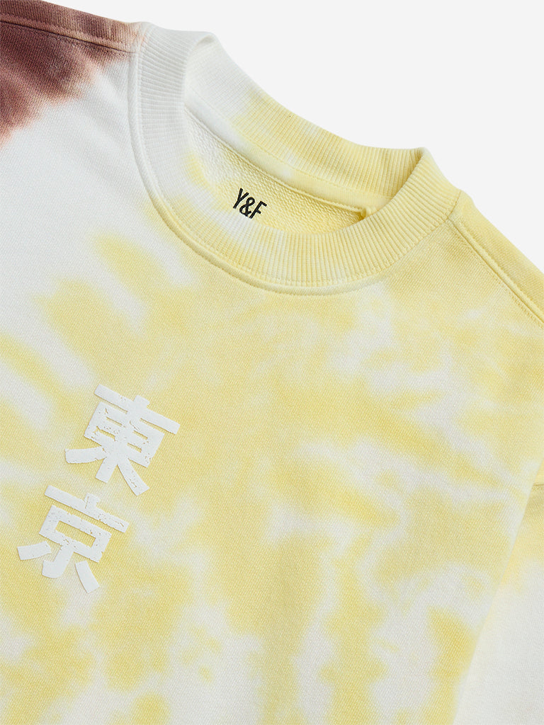 Y&F Kids Multicolour Tie-Dye Japanese Text Printed Cotton Sweatshirt