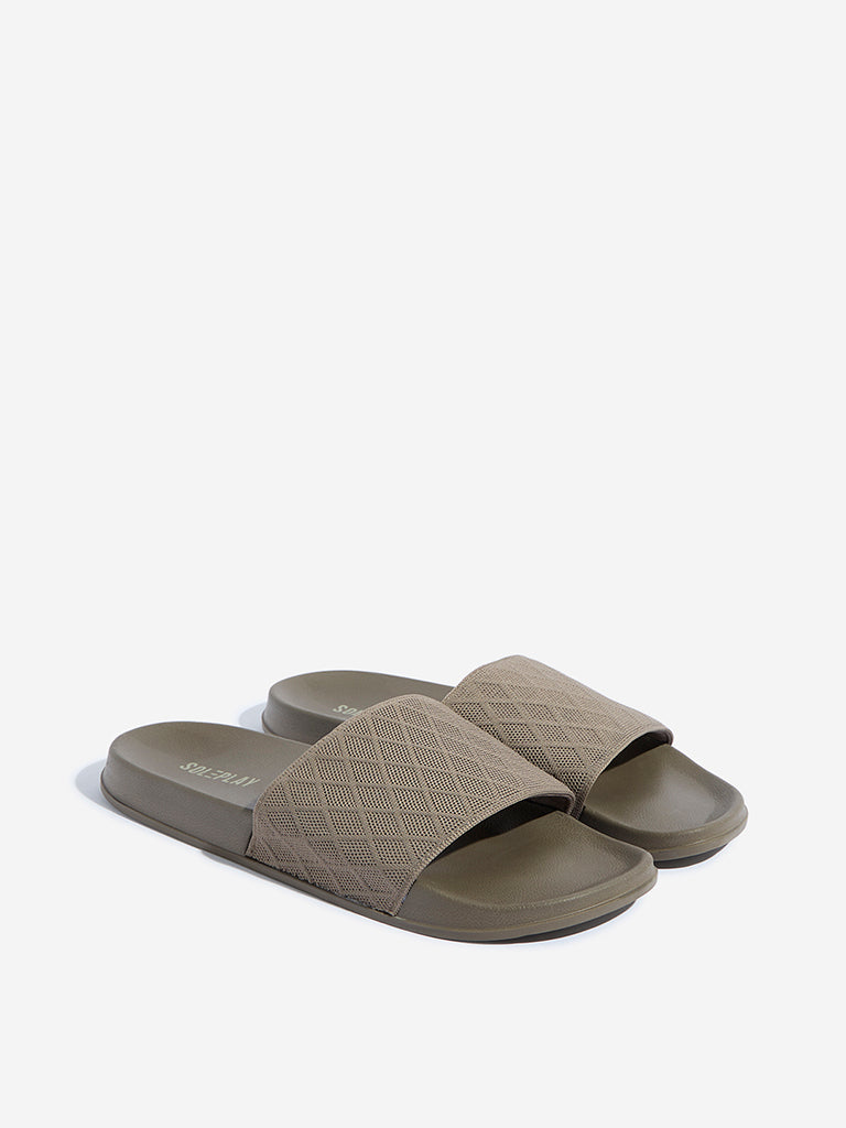 Westside SOLEPLAY Men's  Beige Knit-Textured Slides for Casual Wear Front View