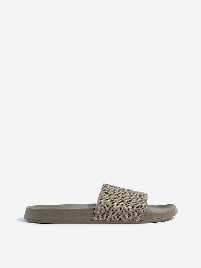 Westside SOLEPLAY Men's  Beige Knit-Textured Slides for Casual Wear Side View